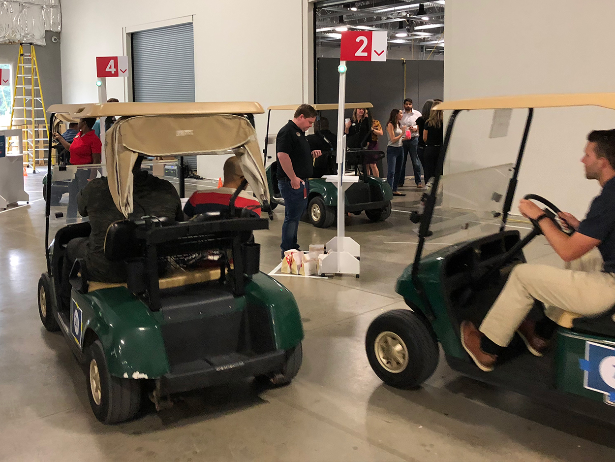 Testing drive thru lanes with golf carts