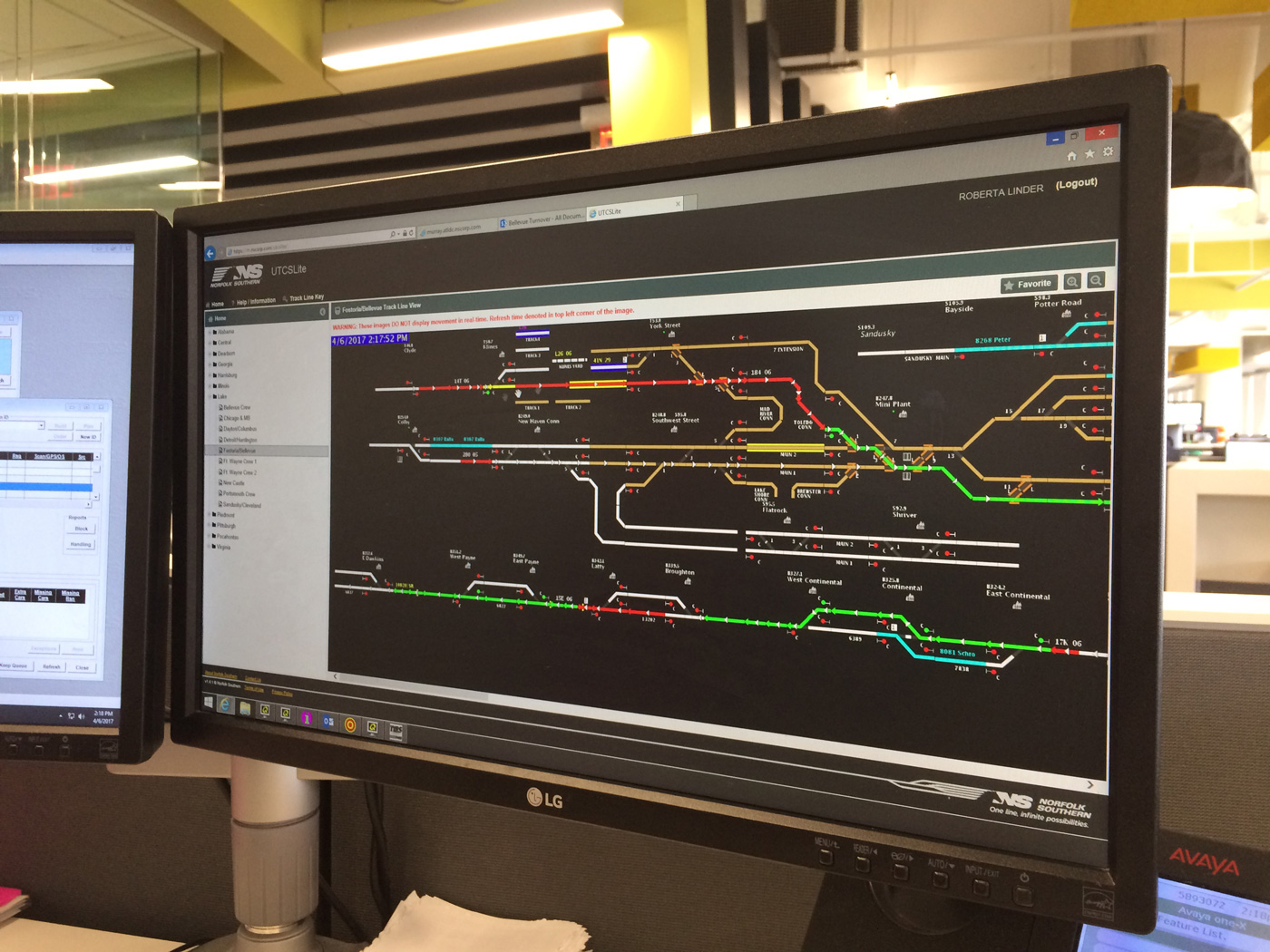 Computer screen of switchyard tracks